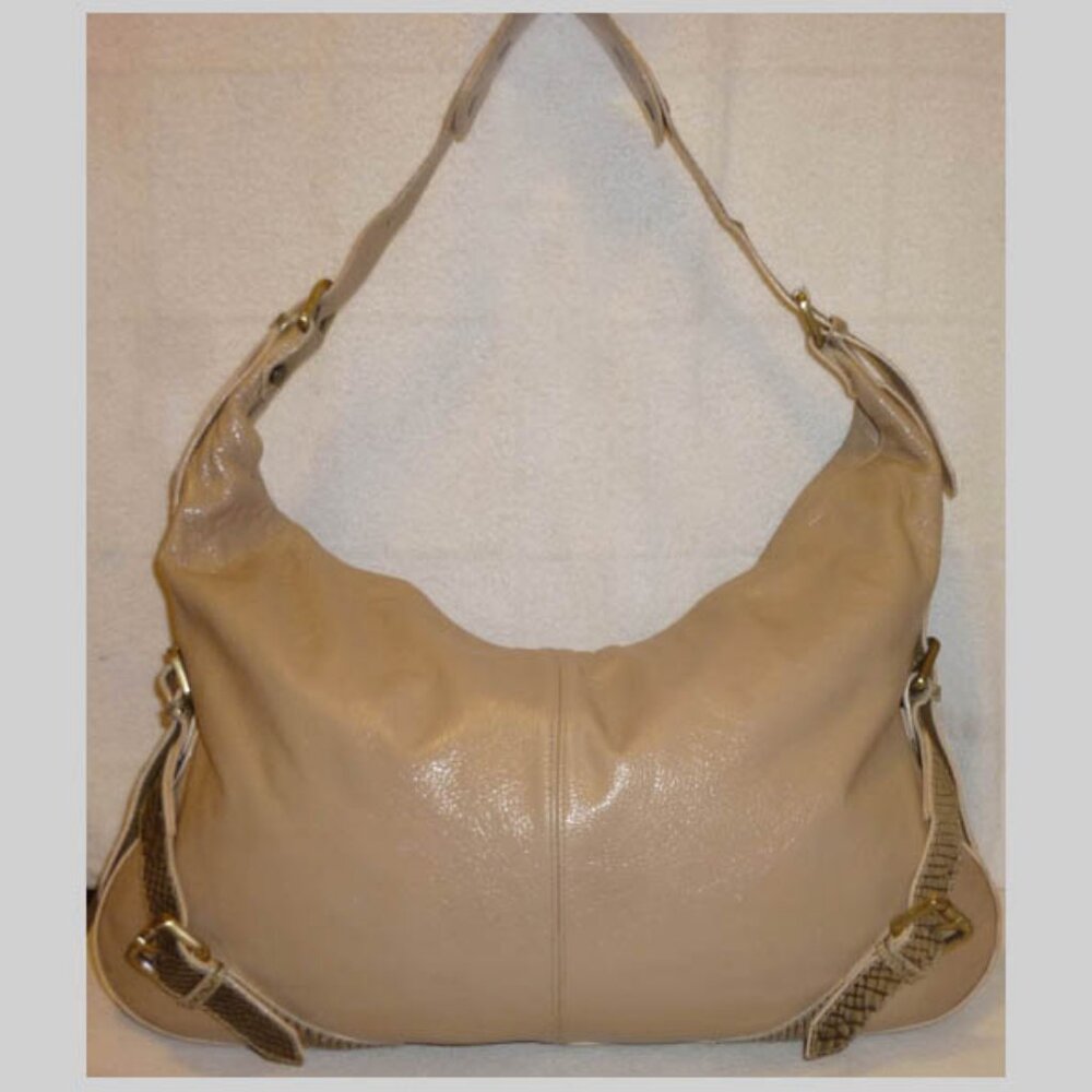 Pulicati Extra-Large Tan Leather & Python Shoulde… - image 1